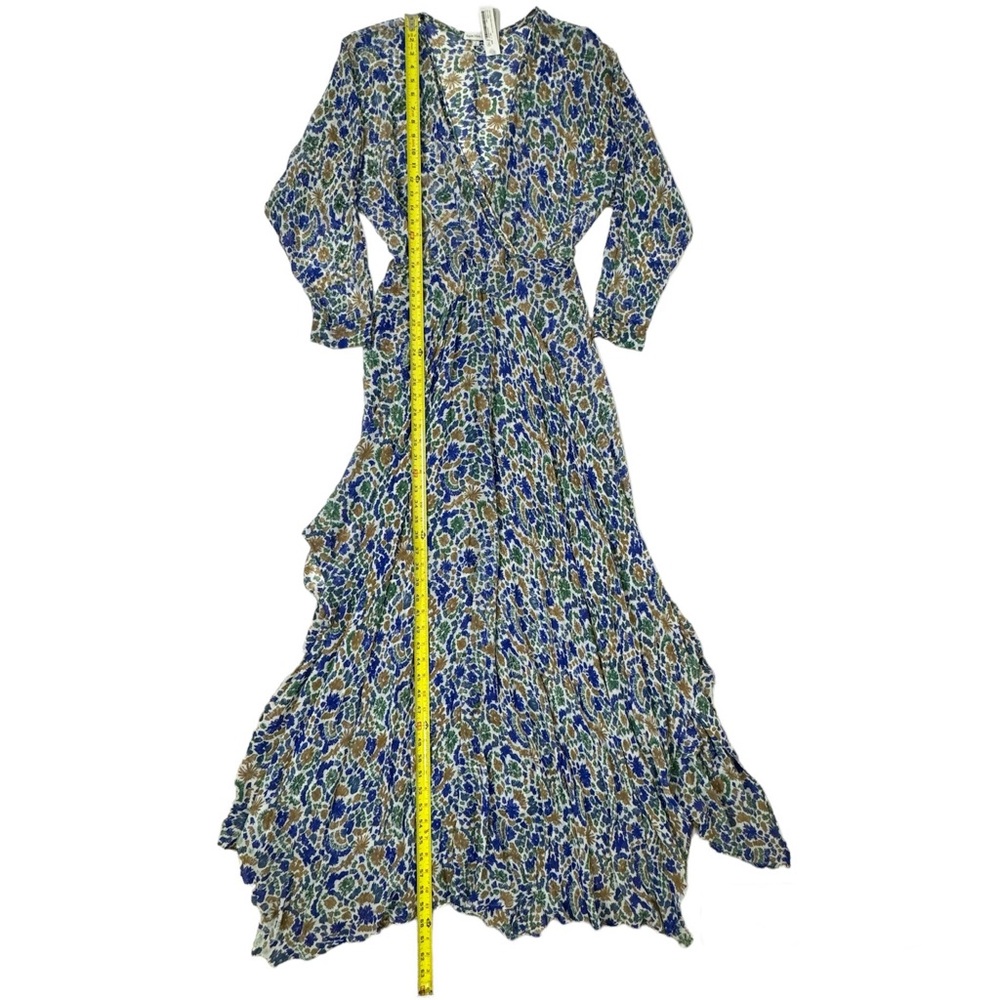 Poupette St Barth Floral Silk Chiffon Dress Ilona Wrap Maxi Blue Womens SZ Small - Picture 11 of 16